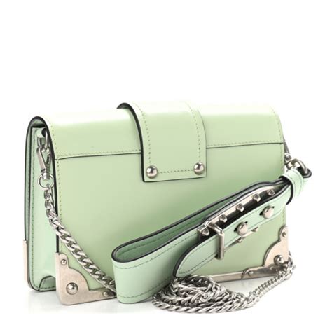 PRADA Spazzolato Soft Calf Cahier Chain Wristlet Acqua 